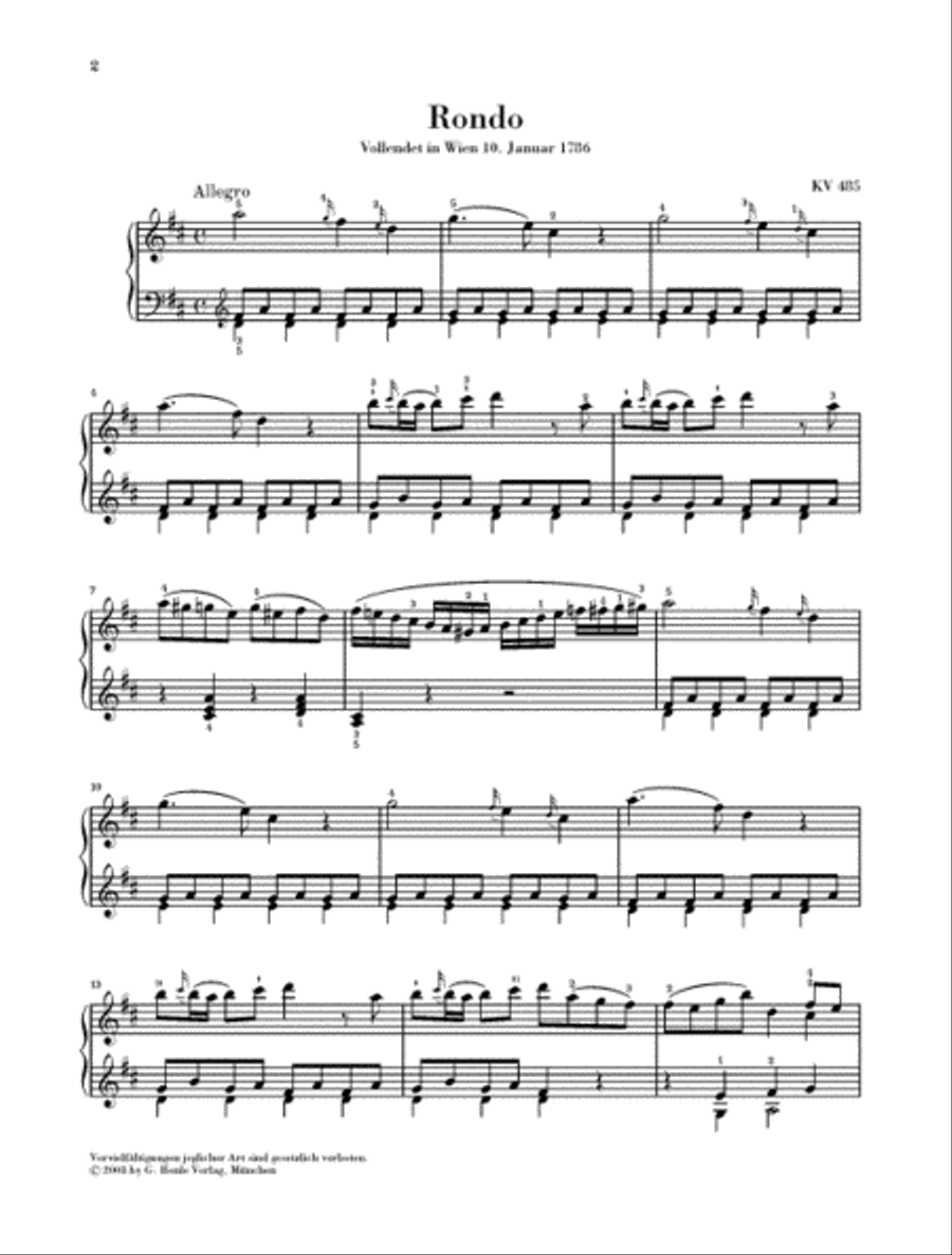 Wolfgang Amadeus Mozart – Rondo in D Major K. 485 Piano Solo scores gallery preview page 2