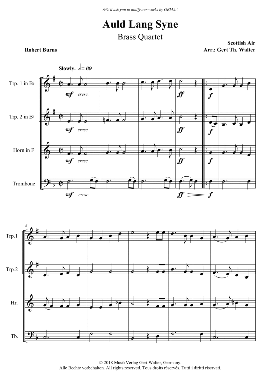 Auld Lang Syne Horn scores gallery preview page 1