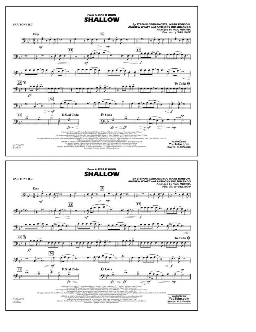 Shallow (from A Star Is Born) (arr. Paul Murtha) - Baritone B.C. Baritone Horn BC scores gallery preview page 1