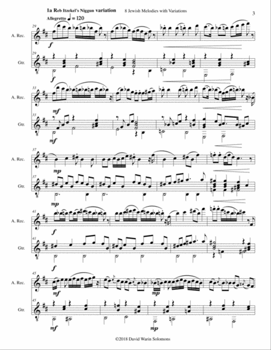 8 Jewish Melodies with Variations for alto recorder and guitar Alto Recorder scores gallery preview page 3