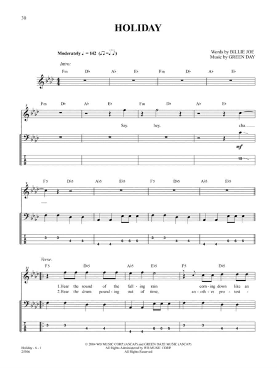 Holiday Bass Guitar Tablature scores gallery preview page 1