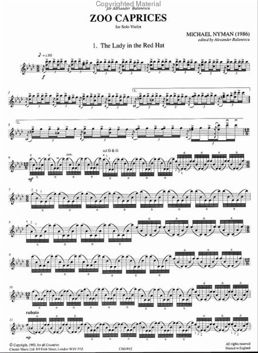 Michael Nyman: Zoo Caprices For Solo Violin Violin Solo scores gallery preview page 2