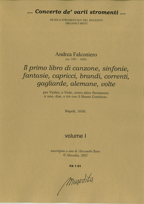 Book cover for Il primo libro di canzone, sinfonie, fantasie, capricci, brandi, correnti, gagliarde, alemane, volte (Napoli, 1650)