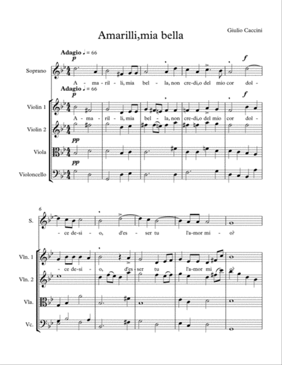 Amarilli, mia bella Chamber Orchestra scores gallery preview page 1