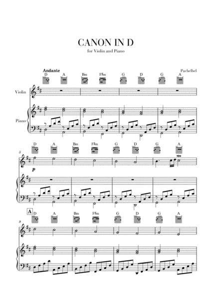 Canon in D for Violin and Piano with Guitar Chords image number null