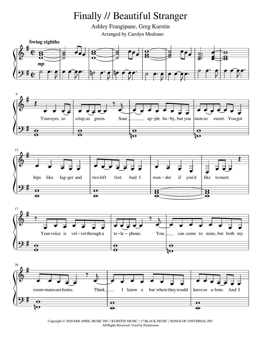 Beautiful Stranger Beautiful Stranger Piano Solo scores gallery preview page 1