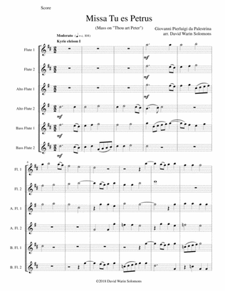 Missa Tu Es Petrus (Mass on "Thou art Peter") arranged for flute choir or flute sextet