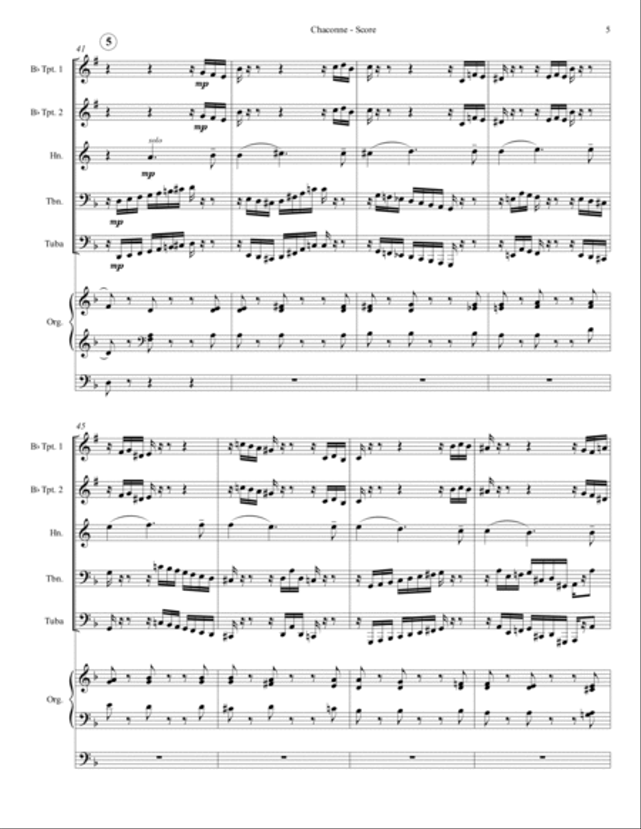 Chaconne (for Brass Quintet and Organ) Brass Ensemble scores gallery preview page 6