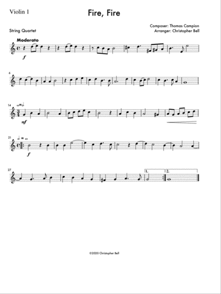 Fire, fire - Thomas Campion - String Quartet String Quartet scores gallery preview page 3