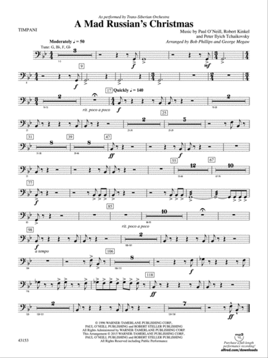 A Mad Russian's Christmas: Timpani Concert Band scores gallery preview page 1
