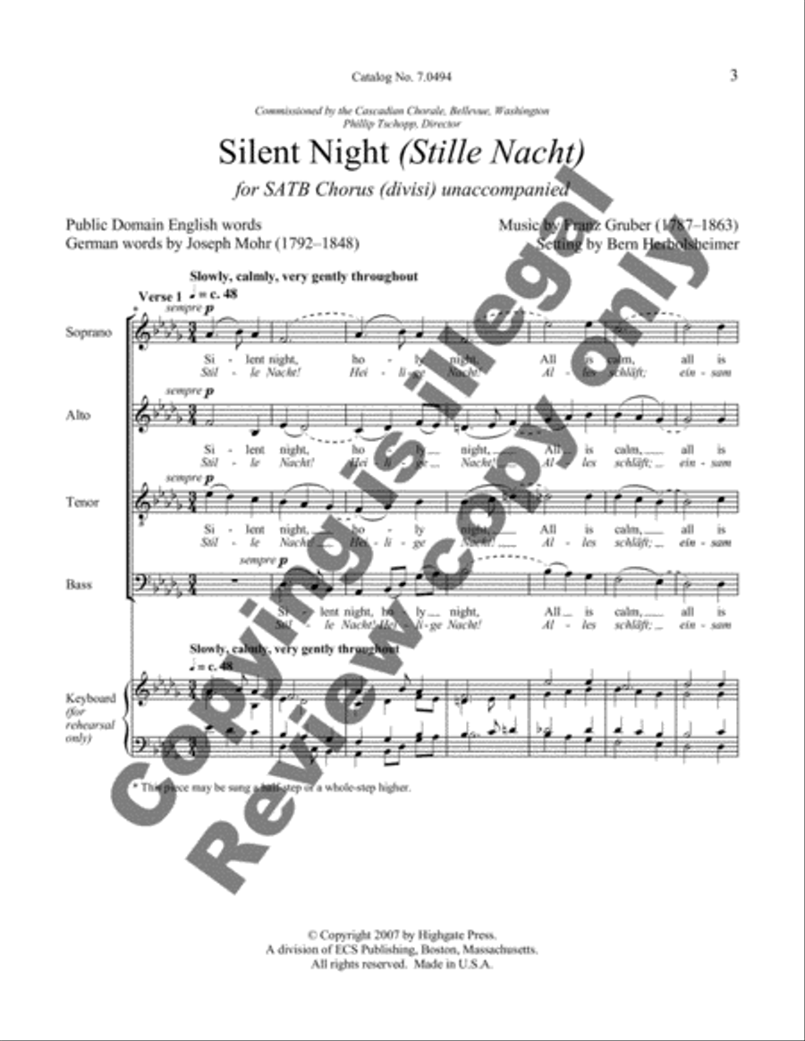 Silent Night (Stille Nacht) 4-Part scores gallery preview page 3