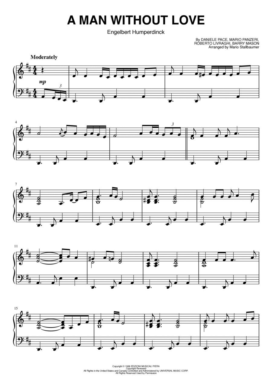 A Man Without Love (quando M'innamoro) Piano Solo scores gallery preview page 1