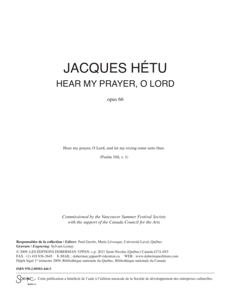 Hear of my prayer, O Lord, opus 66