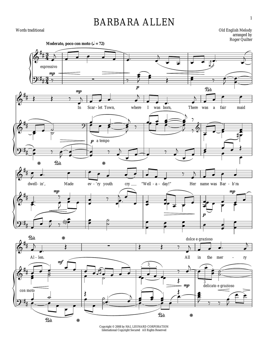 Barbara Allen Barbara Allen Piano, Vocal scores gallery preview page 1