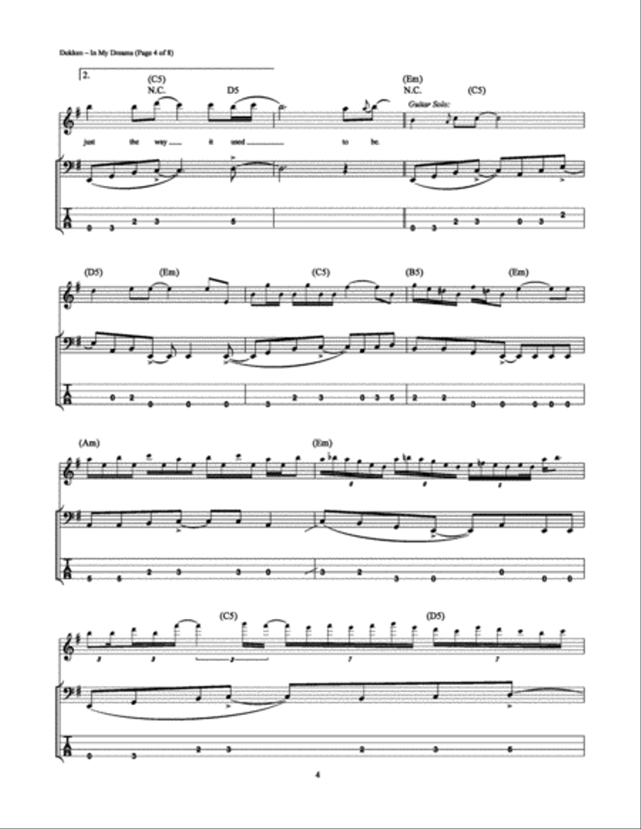 In My Dreams Bass Guitar Tablature scores gallery preview page 4