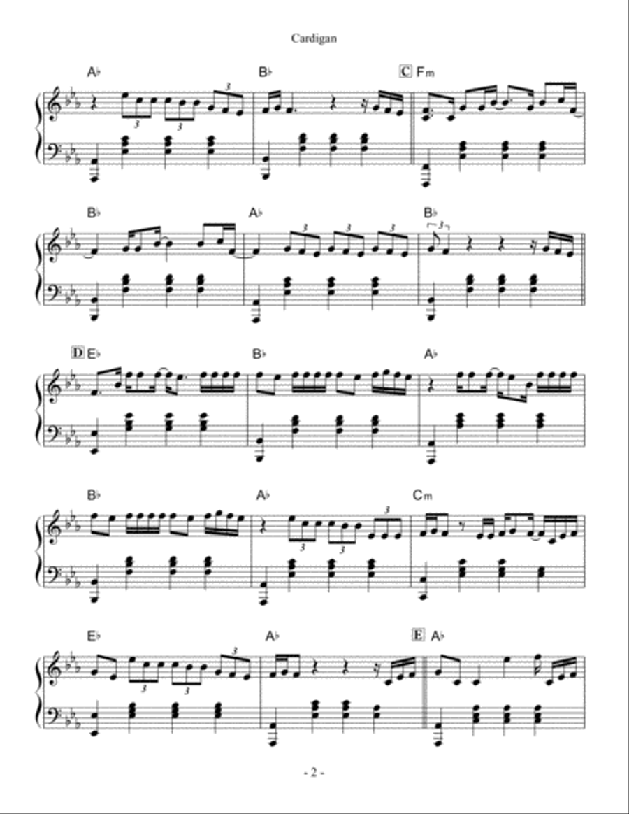 Cardigan Piano Solo scores gallery preview page 2