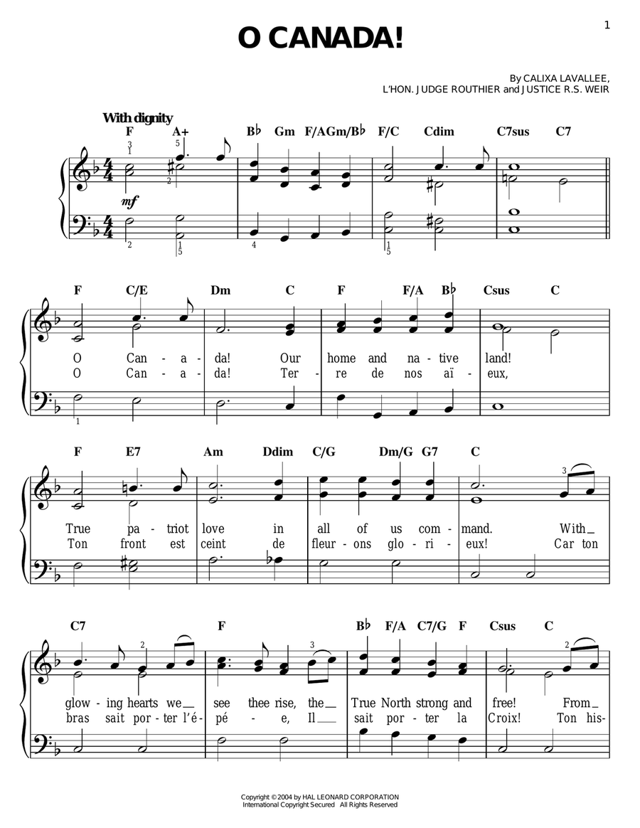 O Canada! Easy Piano scores gallery preview page 1