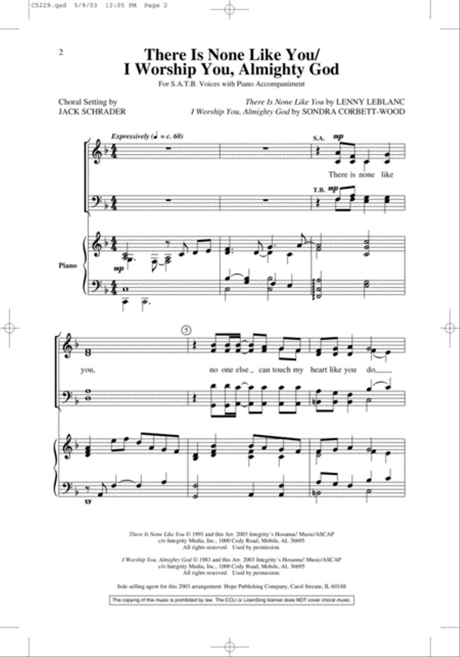 There Is None Like You with I Worship You, Almighty God 4-Part scores gallery preview page 2