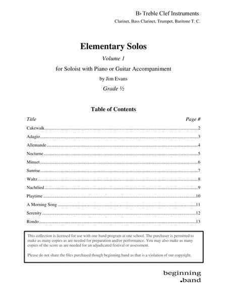 Elementary Solos, Volume 1, for Bb Clarinet, Trumpet, Bass Clarinet, and Baritone T.C. image number null