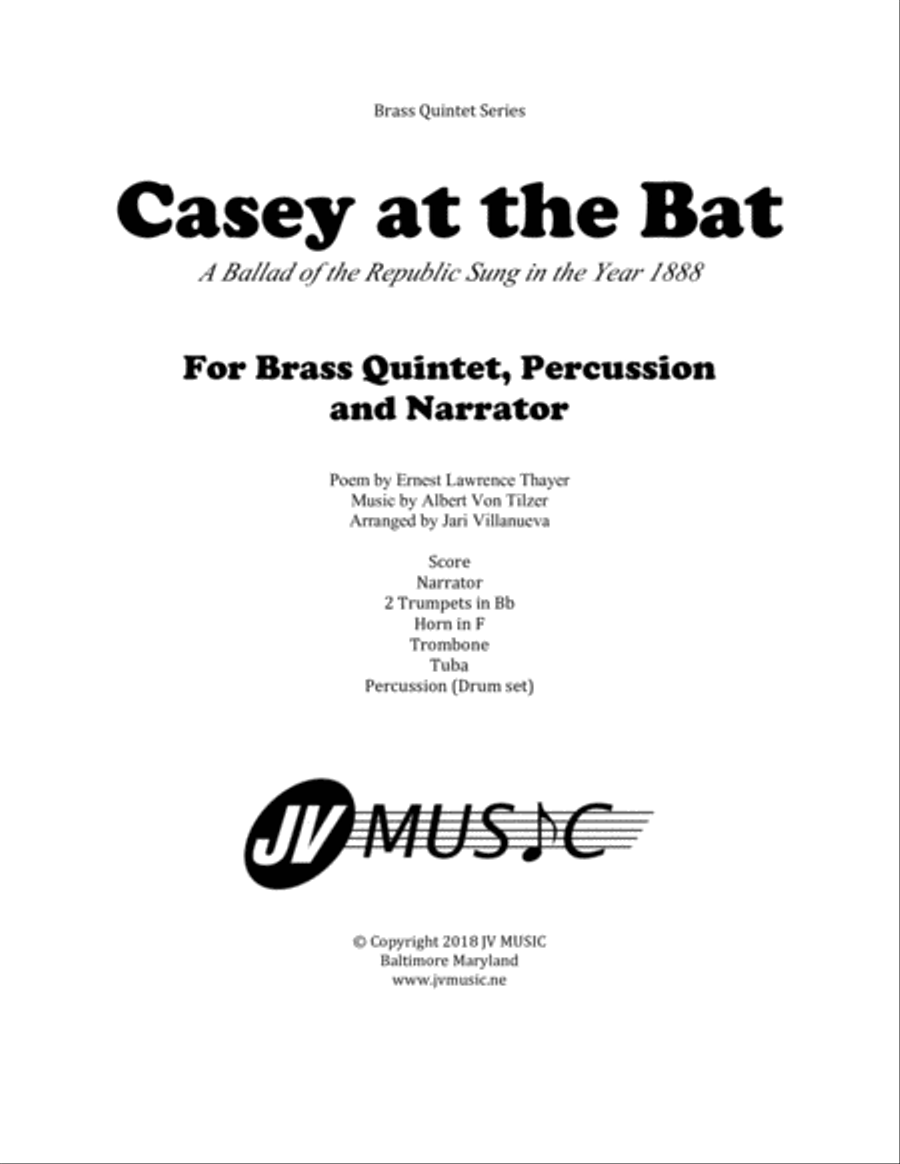 Casey at the Bat for Brass Quintet, Percussion and Narrator Brass Ensemble scores gallery preview page 1