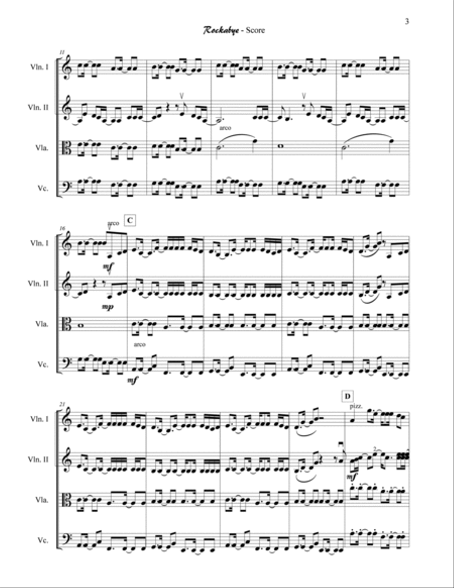 Rockabye Rockabye String Quartet scores gallery preview page 3