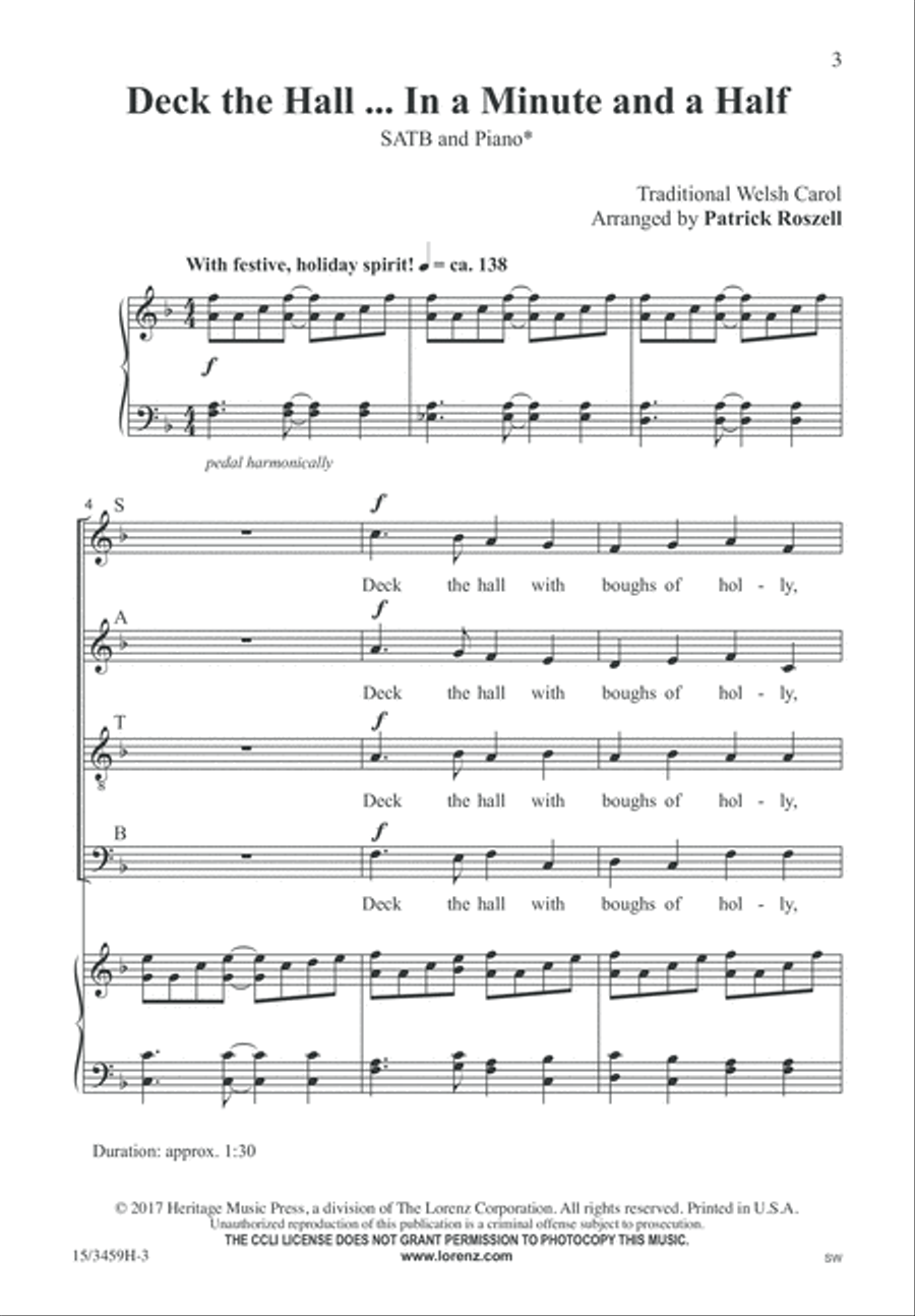 Deck the Hall...In a Minute and a Half 4-Part scores gallery preview page 3