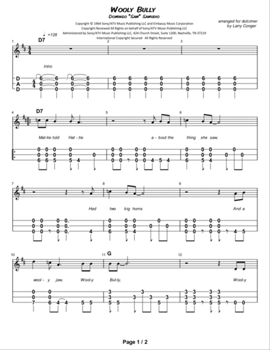 Wooly Bully Dulcimer scores gallery preview page 2