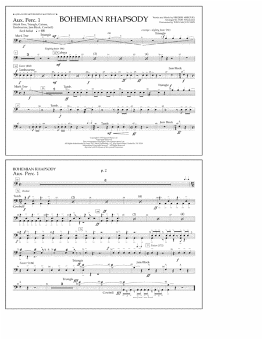 Bohemian Rhapsody - Aux. Perc. 1 Marching Band scores gallery preview page 1
