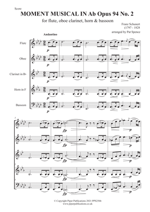 Book cover for SCHUBERT MOMENT MUSICAL Opus 94 No. 2 for woodwind quintet