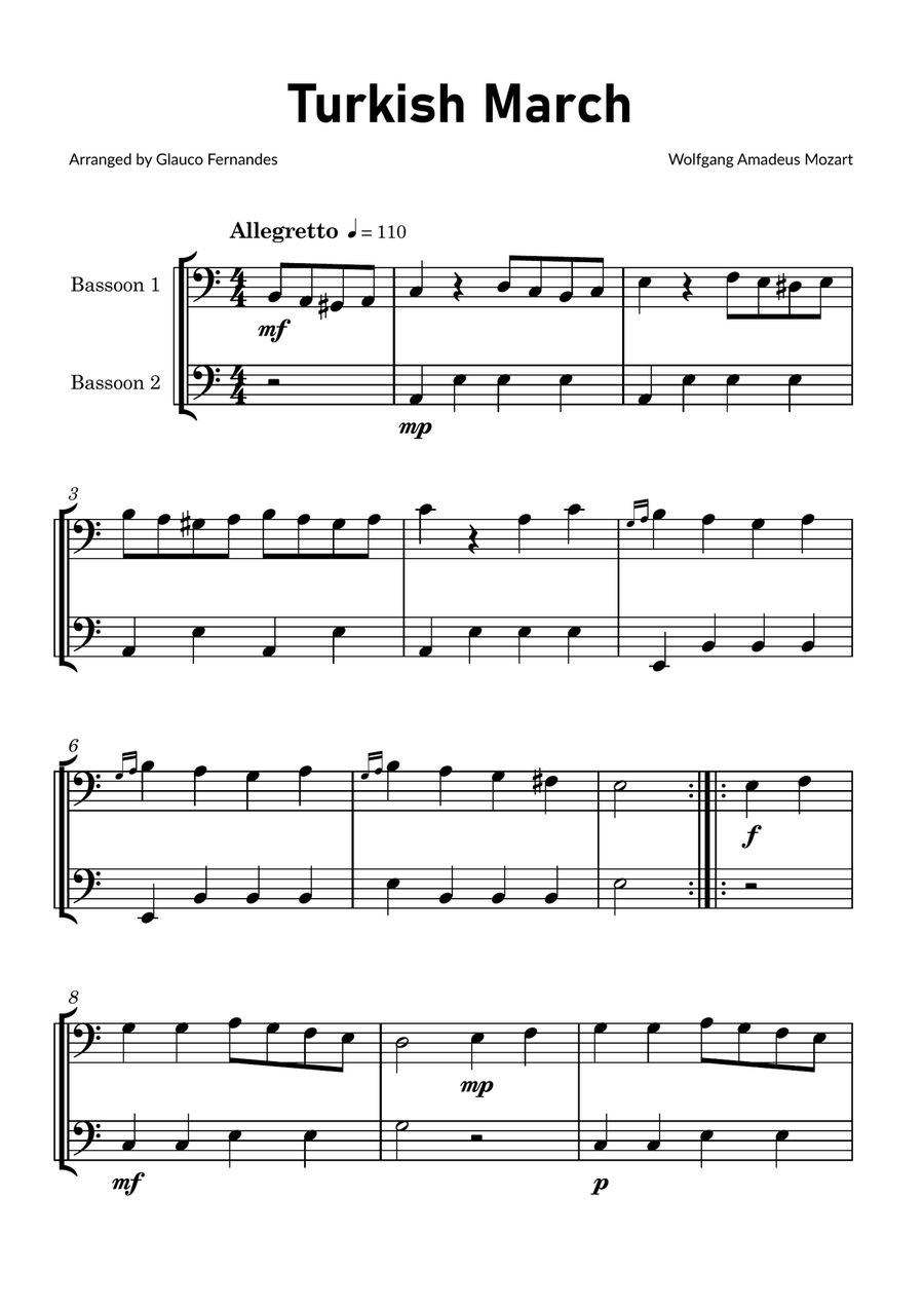 Turkish March by Mozart - Bassoon Duet