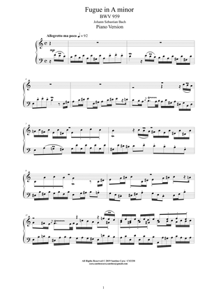 Book cover for Bach - Fuga in A minor BWV 959 - Piano version