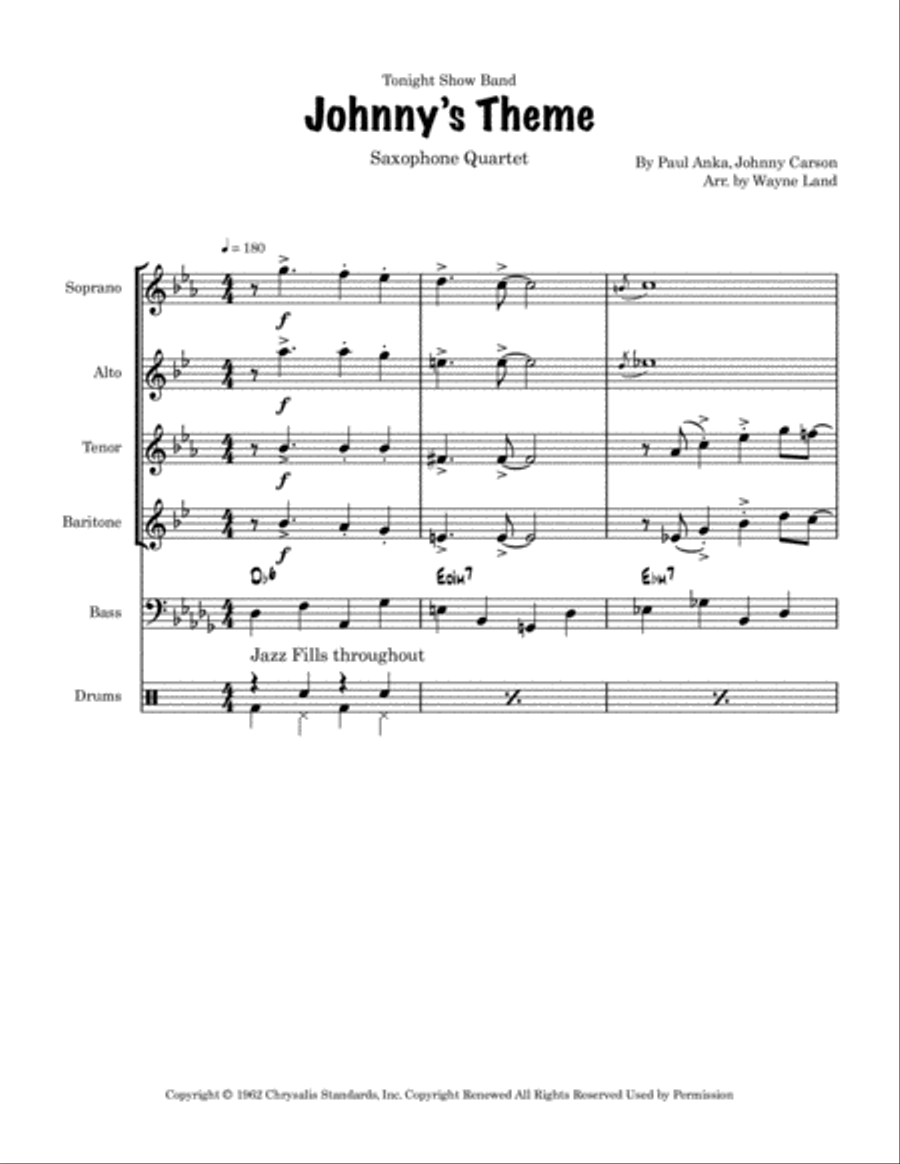 Johnny's Theme Saxophone Quartet scores gallery preview page 2
