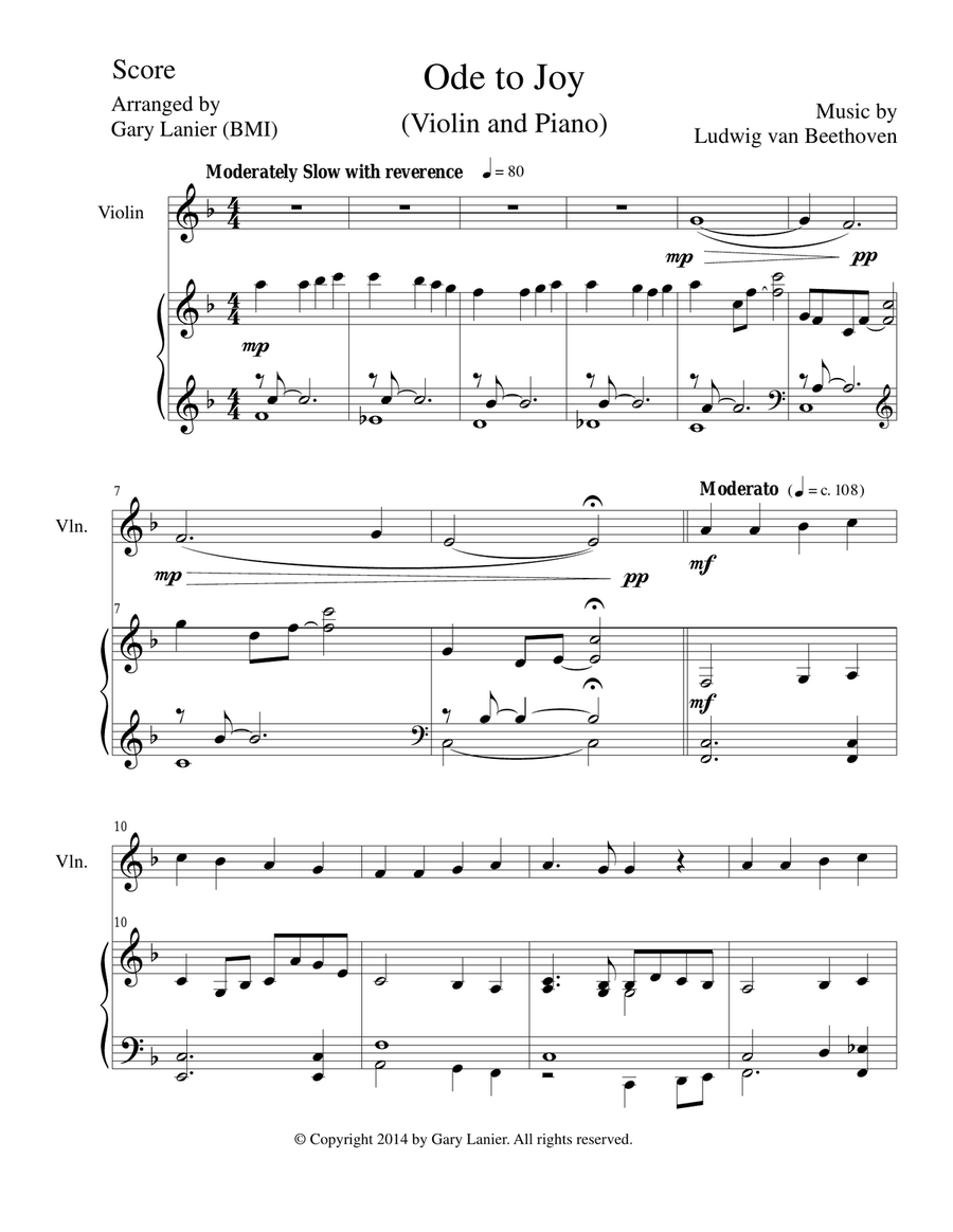 ODE TO JOY (Violin Piano and Violin Part) Joyful, Joyful, We Adore Thee Violin Solo scores gallery preview page 1