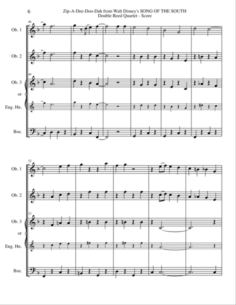 Zip-A-Dee-Doo-Dah Woodwind Quartet scores gallery preview page 6