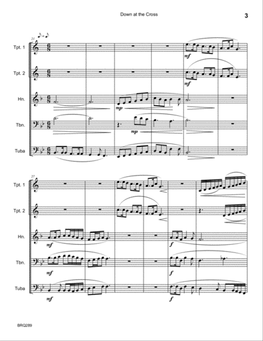 DOWN AT THE CROSS - BRASS QUINTET (unaccompanied) Brass Quintet scores gallery preview page 3