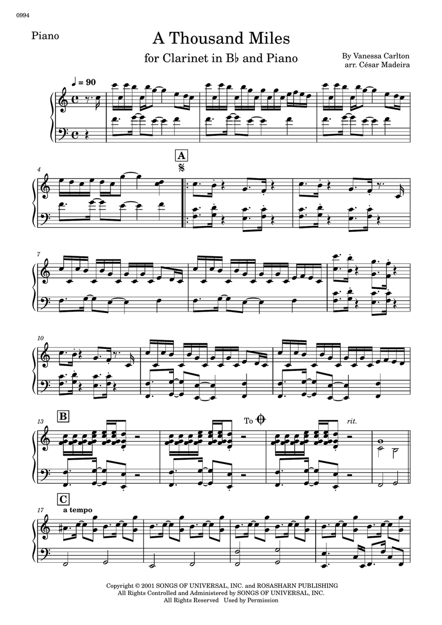 A Thousand Miles B-Flat Clarinet scores gallery preview page 3