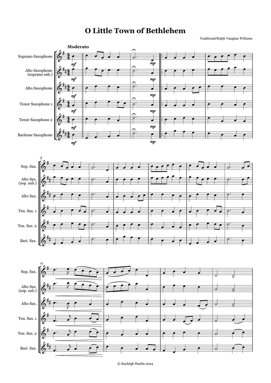 Christmas Carol Selection vol. 2 for SATTB/AATTB saxophone quintet Saxophone Quintet scores gallery preview page 2