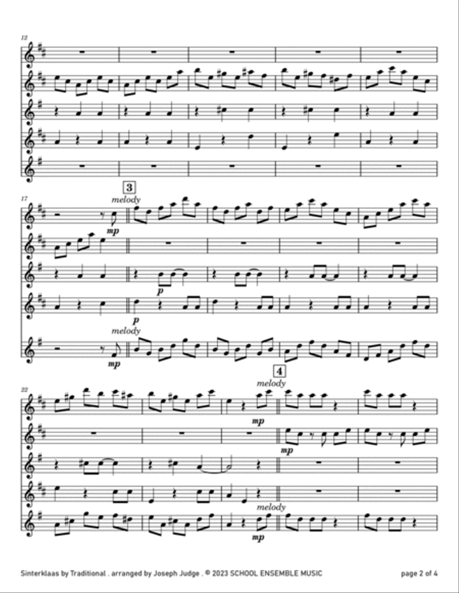 Sinterklaas for Saxophone Quartet in Schools Saxophone Quartet scores gallery preview page 2