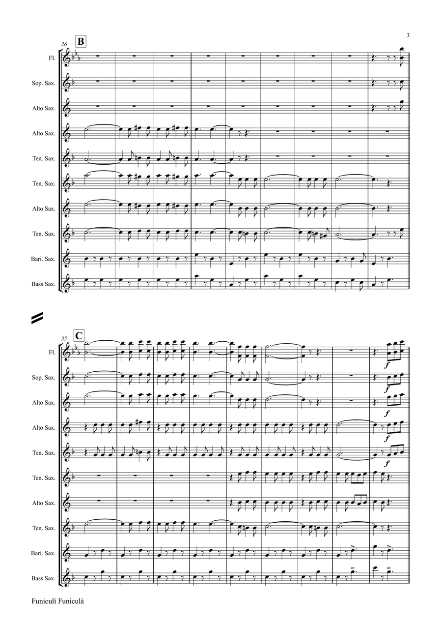 Funiculi Funicula - Italian Evergreen - Saxophone Quintet Saxophone Quintet scores gallery preview page 3