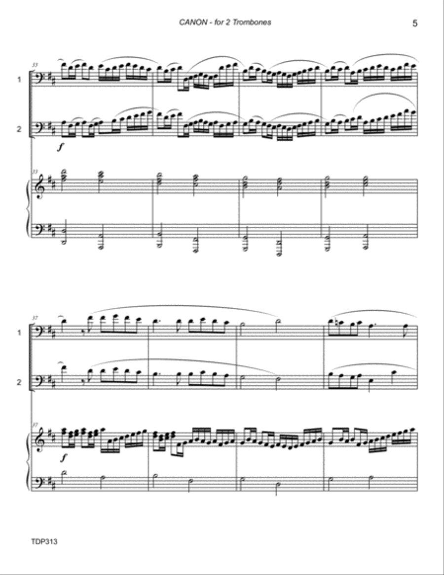 CANON IN D (Pachelbel) - TROMBONE DUET with Piano Accompaniment Brass Duet scores gallery preview page 5