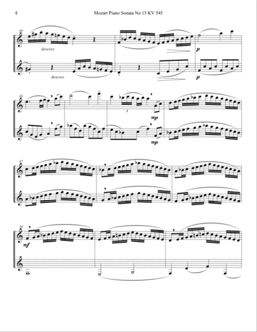Mozart 1788 KV 545 Piano Sonata Clarinet Duet Score Parts Clarinet Duet scores gallery preview page 4