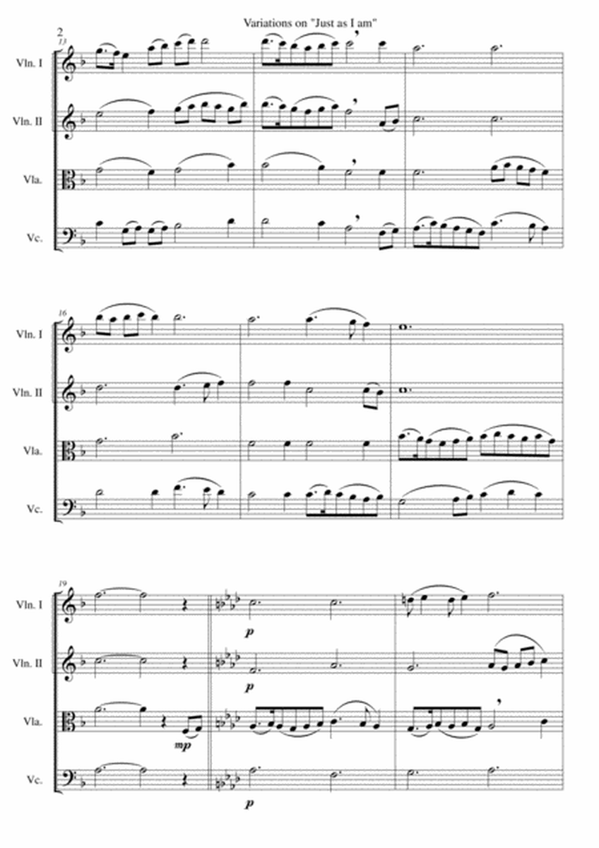 Variations on Just As I Am for string quartet image number null