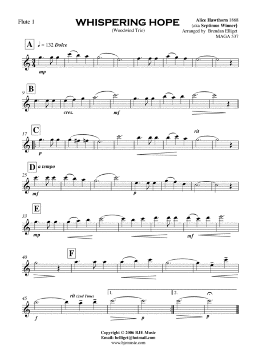 Whispering Hope - Woodwind Trio (2 Flutes and Clarinet) Woodwind Trio scores gallery preview page 2