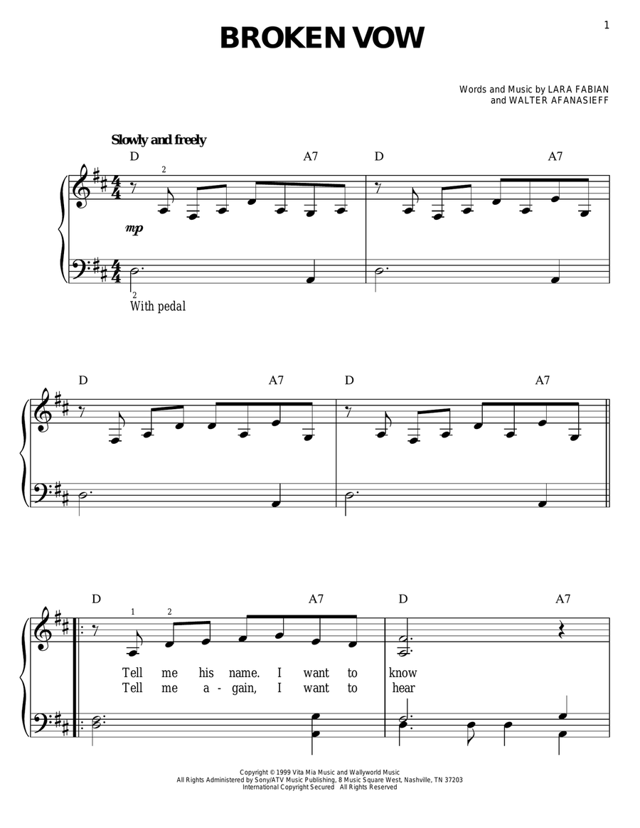 Broken Vow Broken Vow Easy Piano scores gallery preview page 1
