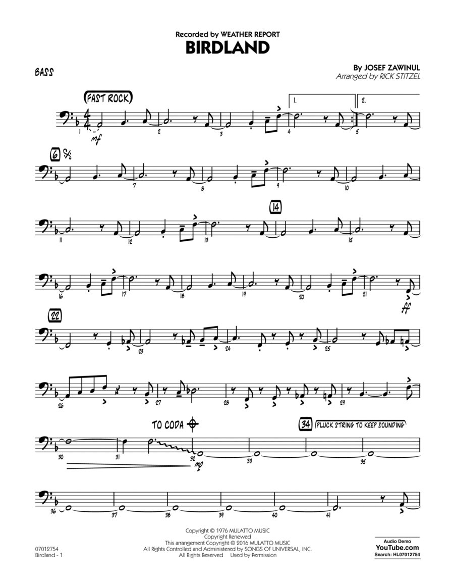 Birdland - Bass Part scores gallery preview page 1