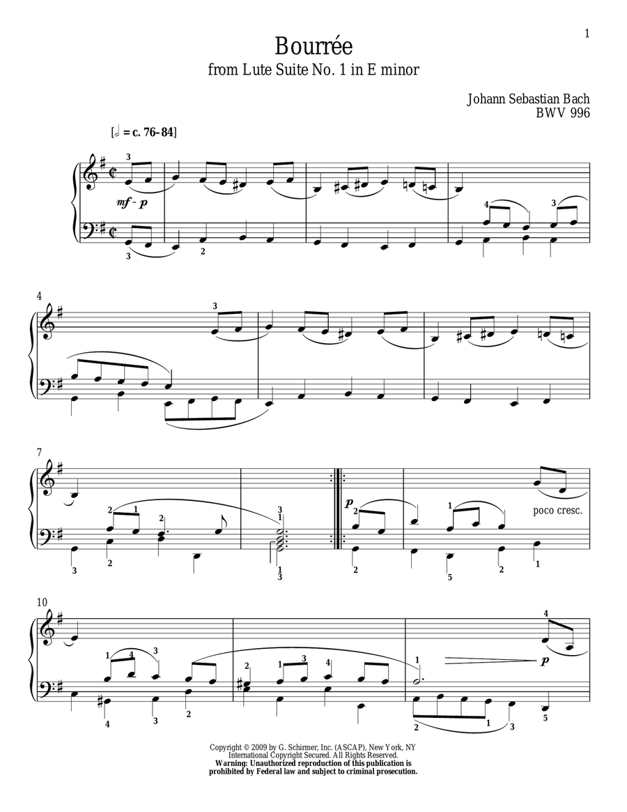 Bouree, BWV 996 Piano Solo scores gallery preview page 1