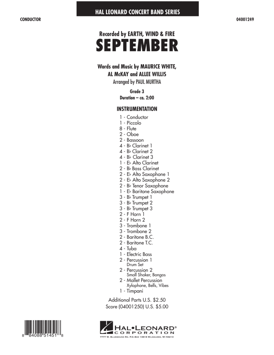 September (arr. Paul Murtha) - Conductor Score (Full Score) Concert Band scores gallery preview page 1