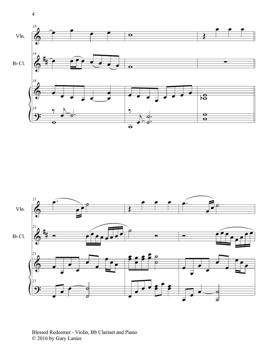 3 FAVORITE HYMNS (Trio - Violin, Bb Clarinet & Piano with Score/Parts) B-Flat Clarinet scores gallery preview page 5