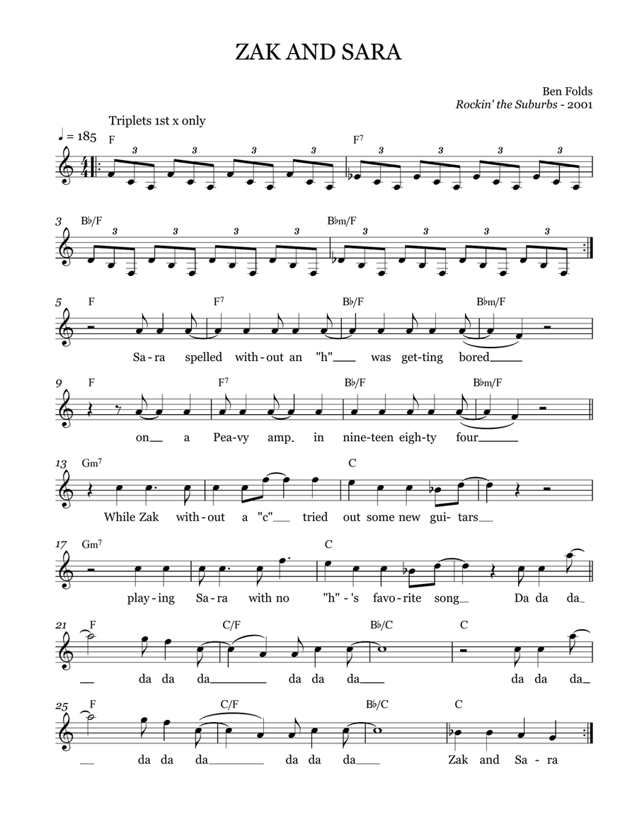 Zak And Sara Piano, Vocal scores gallery preview page 1
