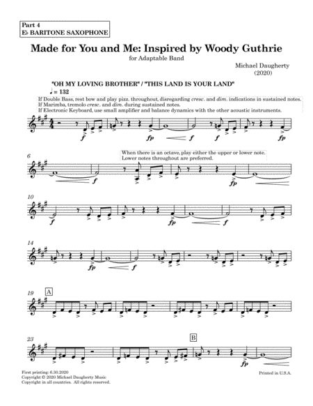 Made for You and Me: Inspired by Woody Guthrie - Part 4 - Eb Baritone Saxophone